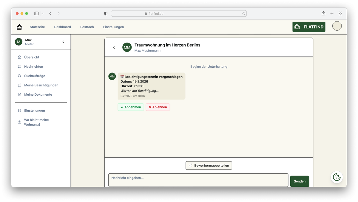 Flatfind Messenger im Safari Browser